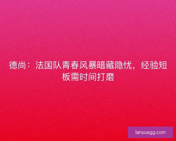德尚：法国队青春风暴暗藏隐忧，经验短板需时间打磨